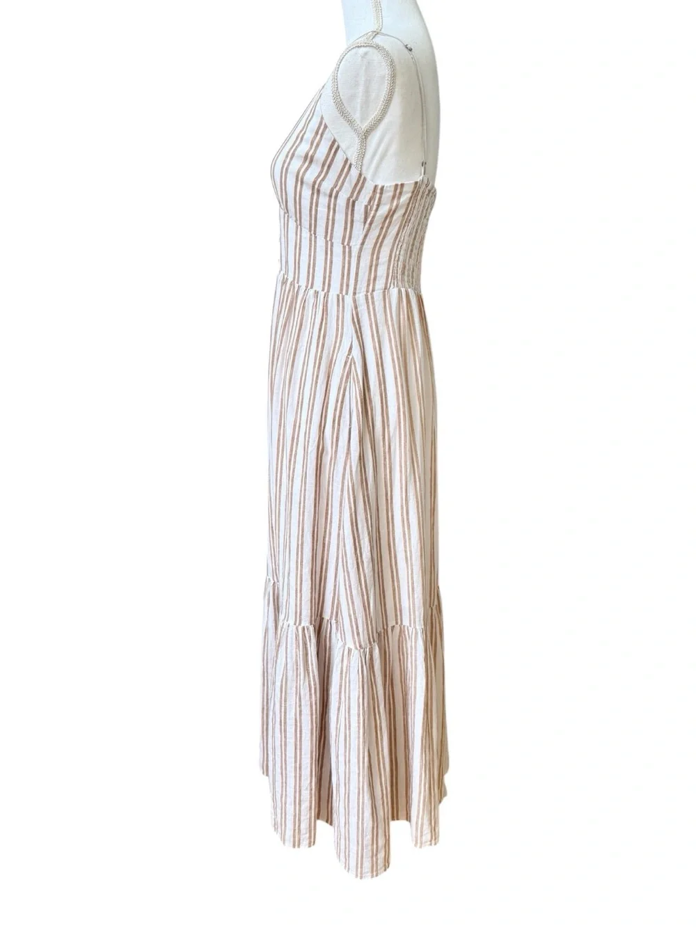 Abercrombie & Fitch Striped Tan White Maxi Sundress Adjustable Straps Sz M NWT
